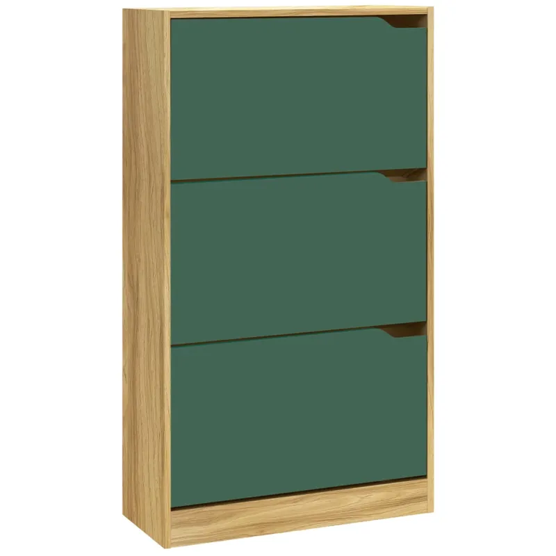 Pagamento Sicuro Scarpiera 3 Ante Ripiani Doppia Profondità Porta Scarpe Quercia Verde 63x24x115cm