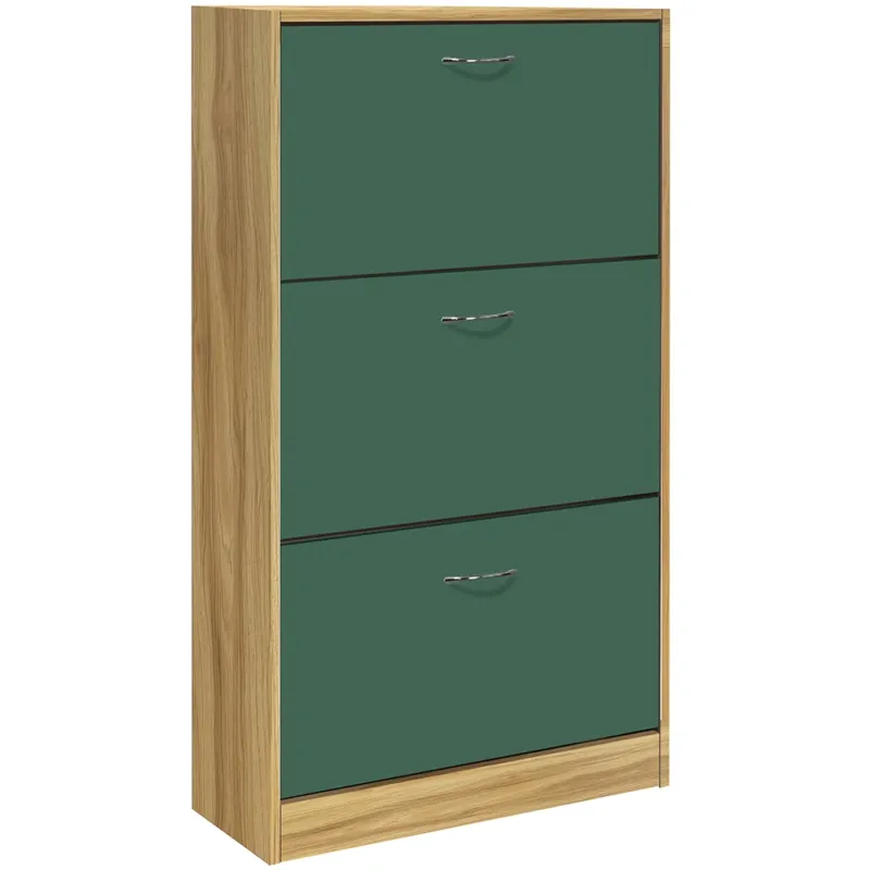 Scarpiera 3 Ante Ripiani Doppia Profondità con Maniglia Verde Quercia 63x24x115cm Scelto Dai Clienti