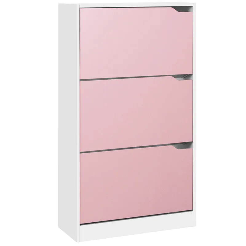 Reso Gratuito Scarpiera 3 Ante Ripiani Doppia Profondità Porta Scarpe Rosa e Bianco 63x24x115cm