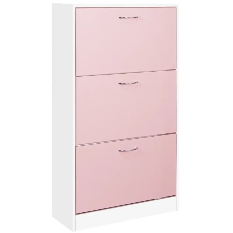 Acquista Ora Scarpiera 3 Ante Ripiani Doppia Profondità con Maniglia Rosa e Bianco 63x24x115cm