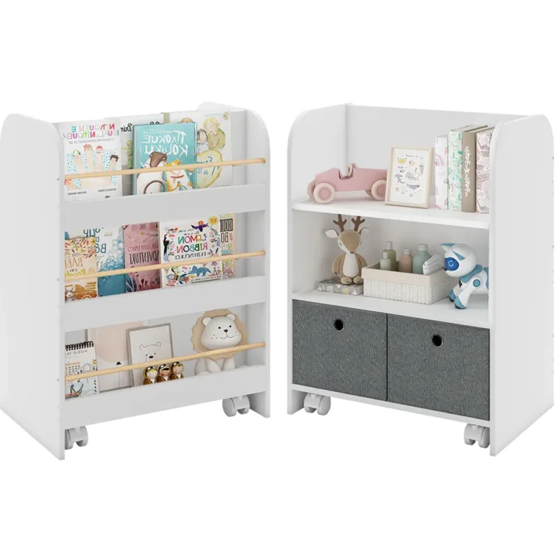 Libreria Montessoriana in Legno per Bambini con Ruote 2 in 1 Cassetti in Tessuto Ultimissimo Modello