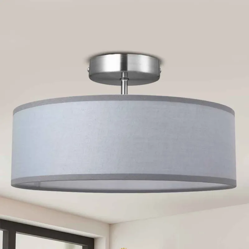 Lampadario Plafoniera 30cm Tessuto e Acciaio 2 Luci E14 Design Moderno Grigio Bestseller