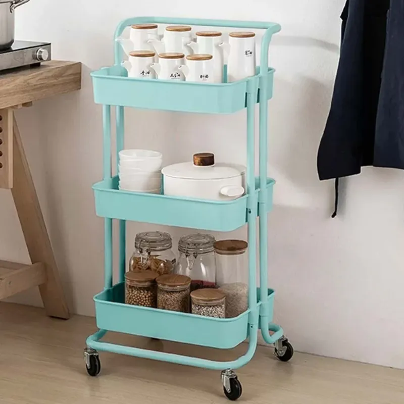 Soddisfatti O Rimborsati Carrello Trolley Cucina in Metallo 3 Ripiani 43x36x85 4 Ruote Salvaspazio Blu