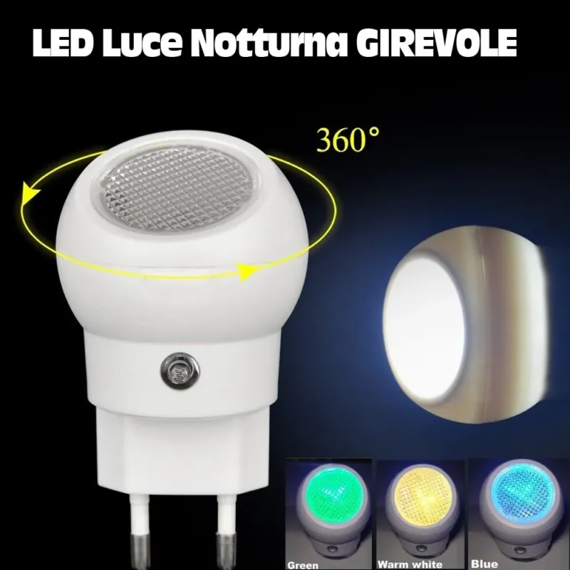Pagamento Sicuro Luce Notturna LED Lampada Lumino Notte per Bambini Girevole 360 Crepuscolare