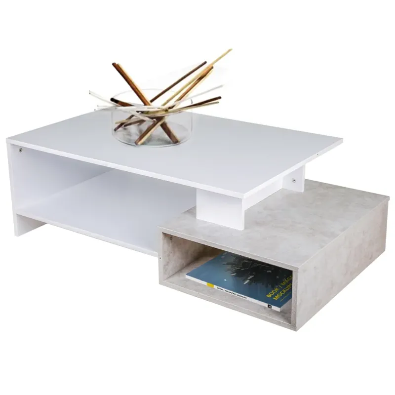 Prezzo Scontato Tavolino Divano Salotto Rettangolare Design Moderno Legno MDF 2 Cassetti Cemento