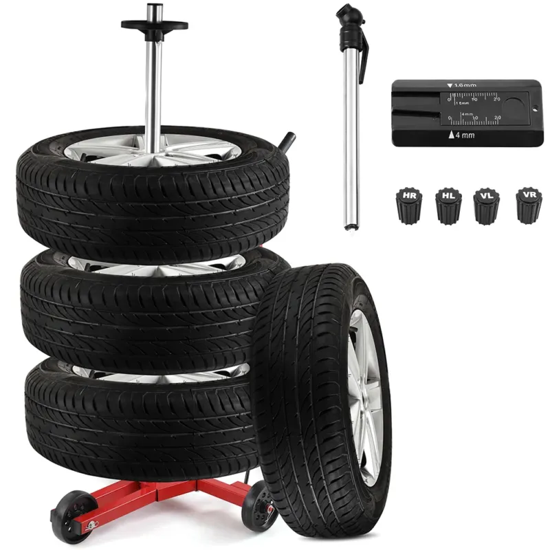 Subito Disponibile Albero Asta Porta Pneumatici in Ferro con Carrello Ruote Salvaspazio 4 Scomparti