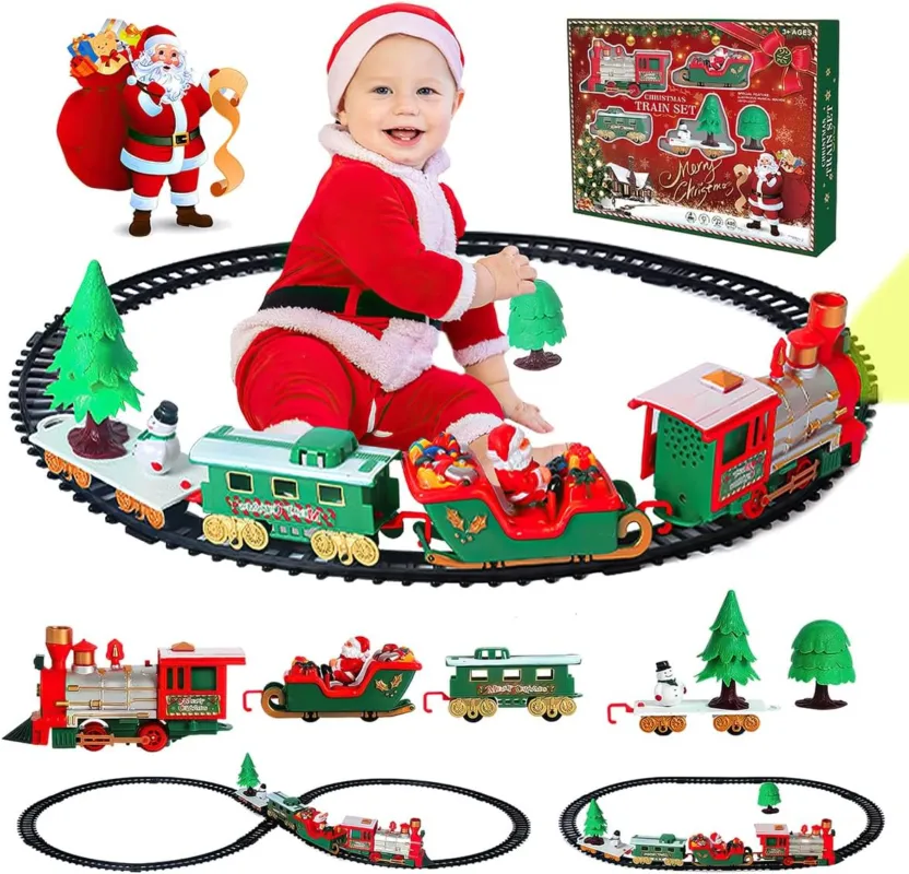 Occasione Trenino Natalizio Sotto Albero 22 Pezzi Locomotiva Luci Suoni Slitta Babbo Natale