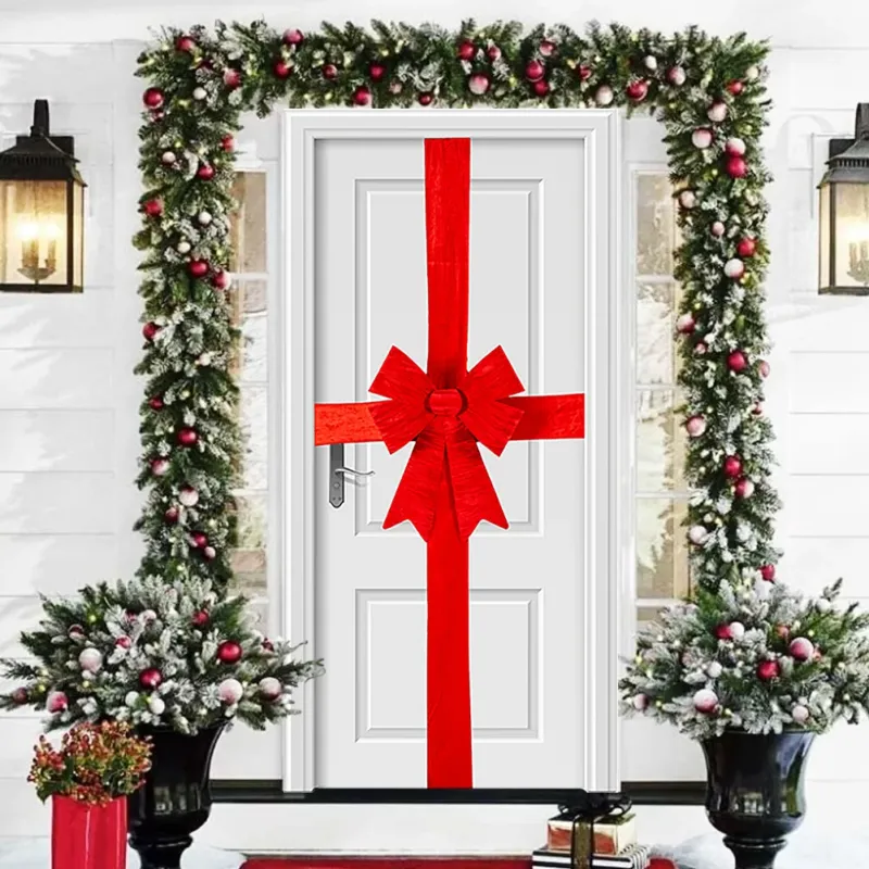 Fiocco Natalizio Rosso Fuoriporta Decorazione Natale 49x52cm Addobbo per Porta Promo Stagionale