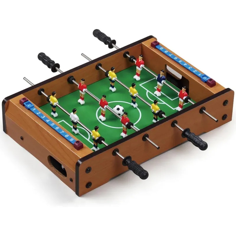 Saldi Calcio Balilla Biliardino da Tavolo in Legno con 4 stecche e 12 Omini 35x22x7cm