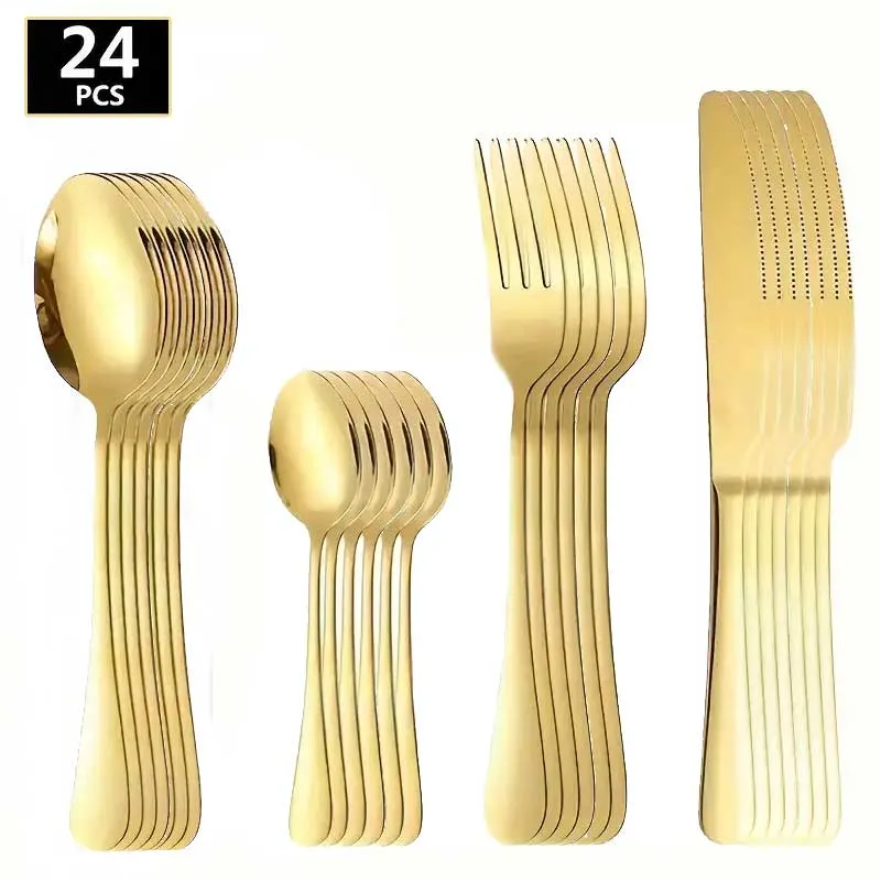 Servizio 24 Posate Oro Lucido per Natale Decorazioni da Tavola Cucina Natalizie Solo Oggi
