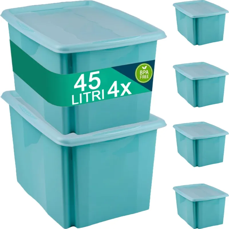 Set Scatole 4x45 L Portaoggetti Blu Plastica Cassetto Contenitore Salvaspazio Acquista Ora