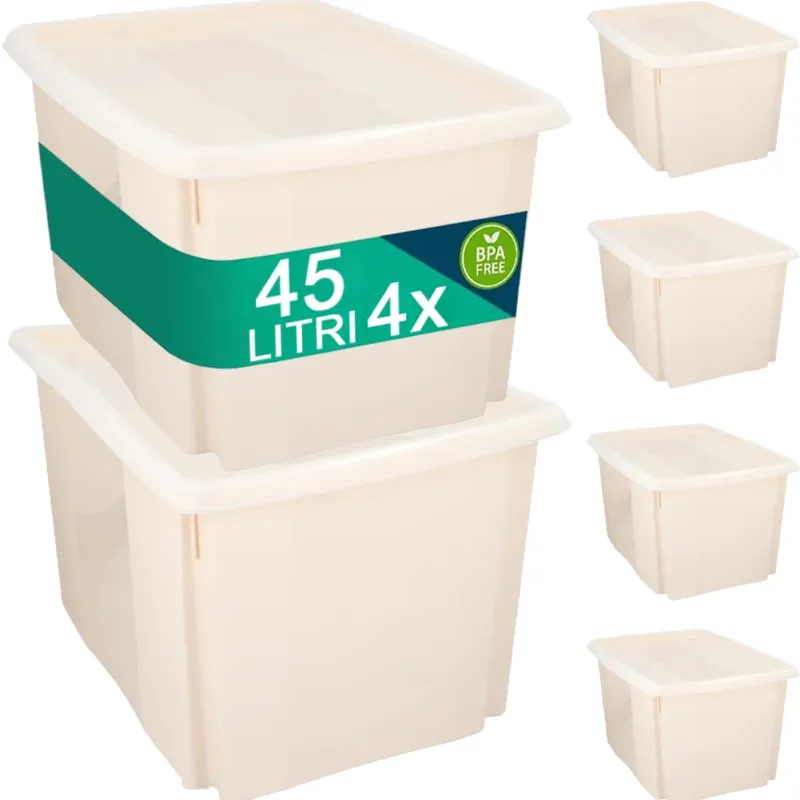 Set Scatole 4x45 L Portaoggetti Beige Plastica Cassetto Contenitore Salvaspazio Subito Disponibile