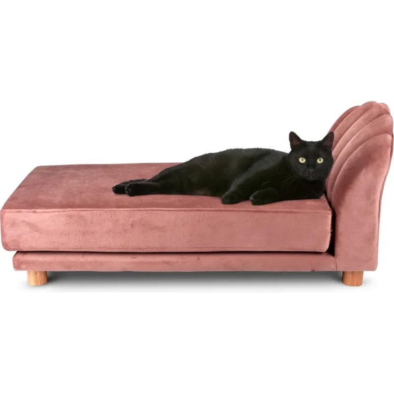 Compra Online Divano per Cani e Gatti Rosa Cipria con Gambe in Legno Cuccia Velluto Max 80kg