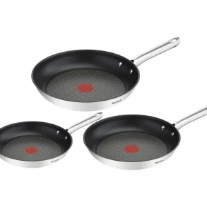 Professionale TEFAL Duetto Set 3 Padelle 20-24-28 cm in Acciaio Inox per Tutti i Piani Cottura