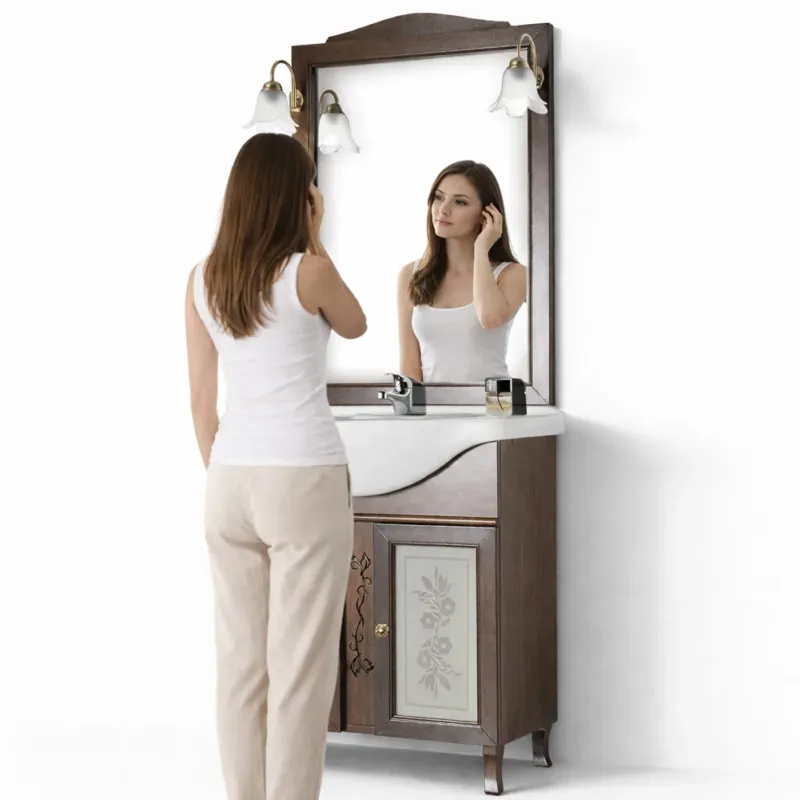 Offerta Mobile Da Bagno Noce Completo Modello Giada Ante Vetro 75cm Legno con Specchio