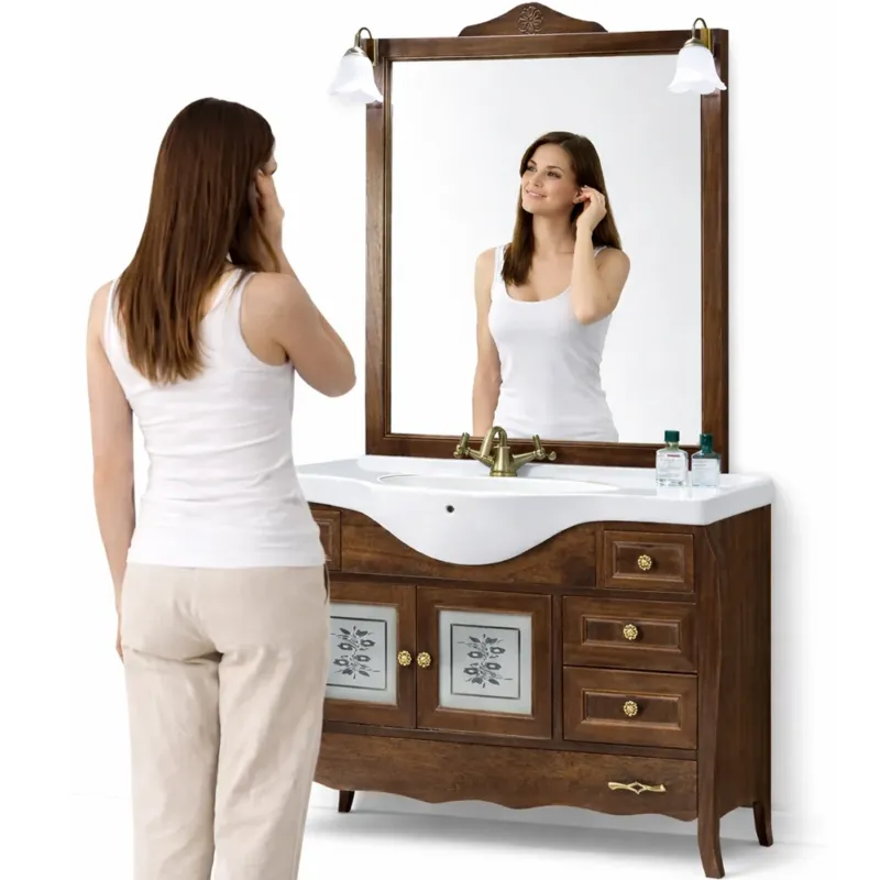Mobile Da Bagno Noce Completo Modello Martina Completo con Specchio e Lavabo Più Venduto