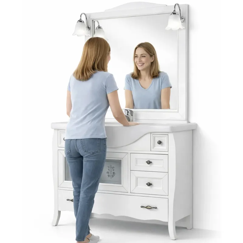 Mobile Da Bagno Bianco Completo Modello Martina Completo con Specchio e Lavabo Ultima Occasione