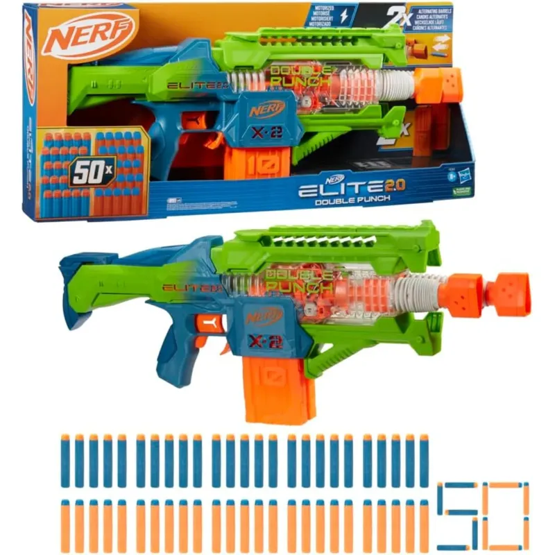 Novità Nerf Elite 2.0 Blaster Lancia Dardi Double Punch 50 Colpi 2 Caricatori Idea Regalo