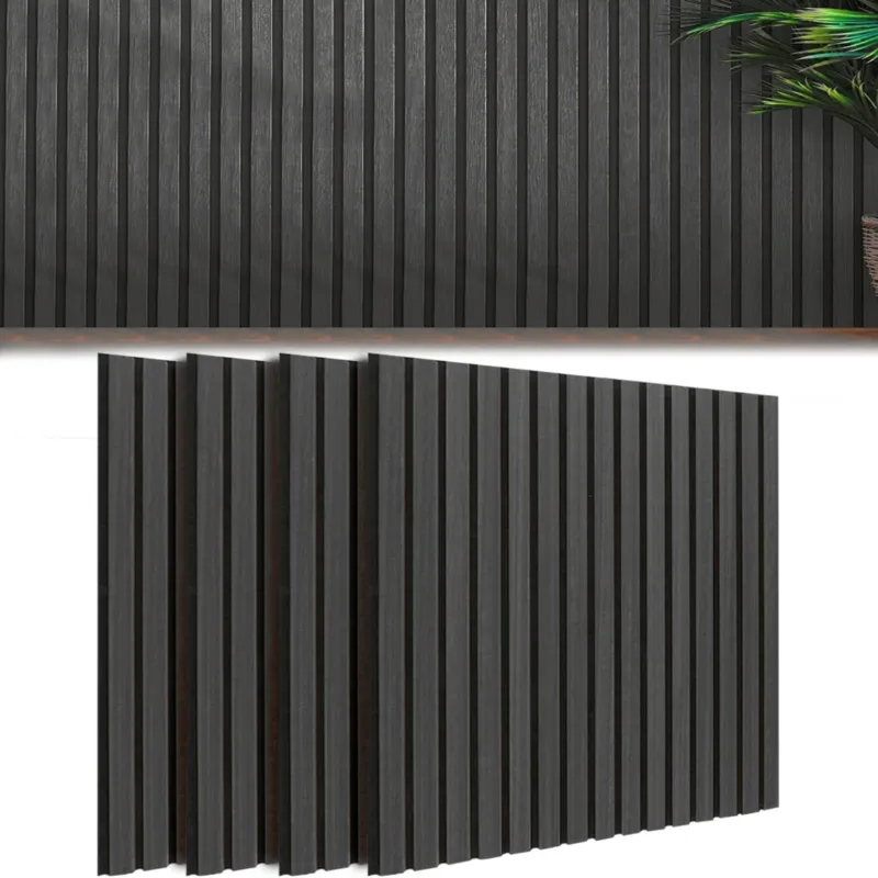 Kit 4 Pannelli Acustici Fonoassorbenti 60x60cm Nero Smoked in Legno 3D da Parete Offerta