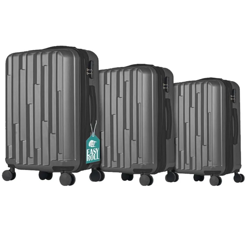 Offerta Lampo Set 3 Valigie Rigide New York con Ruote Easy Roll Trolley Bagaglio Viaggio Grigio