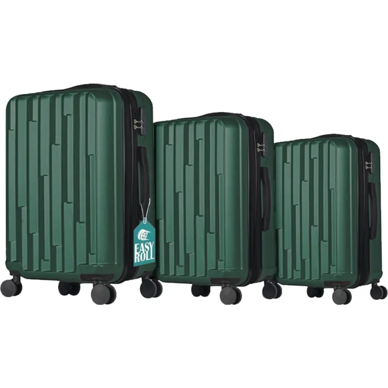 Affare Set 3 Valigie Rigide New York con Ruote Easy Roll Trolley Bagaglio Viaggio Verde