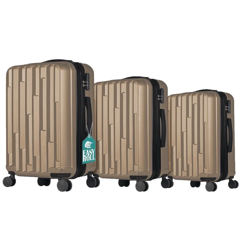 Set 3 Valigie Rigide New York con Ruote Easy Roll Trolley Bagaglio Viaggio Oro Offerta Del Giorno