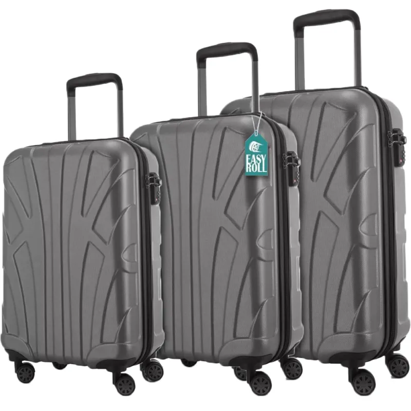 Consegna Rapida Set 3 Valigie Rigide Lugano con Ruote Easy Roll Trolley Bagaglio Viaggio Grigio