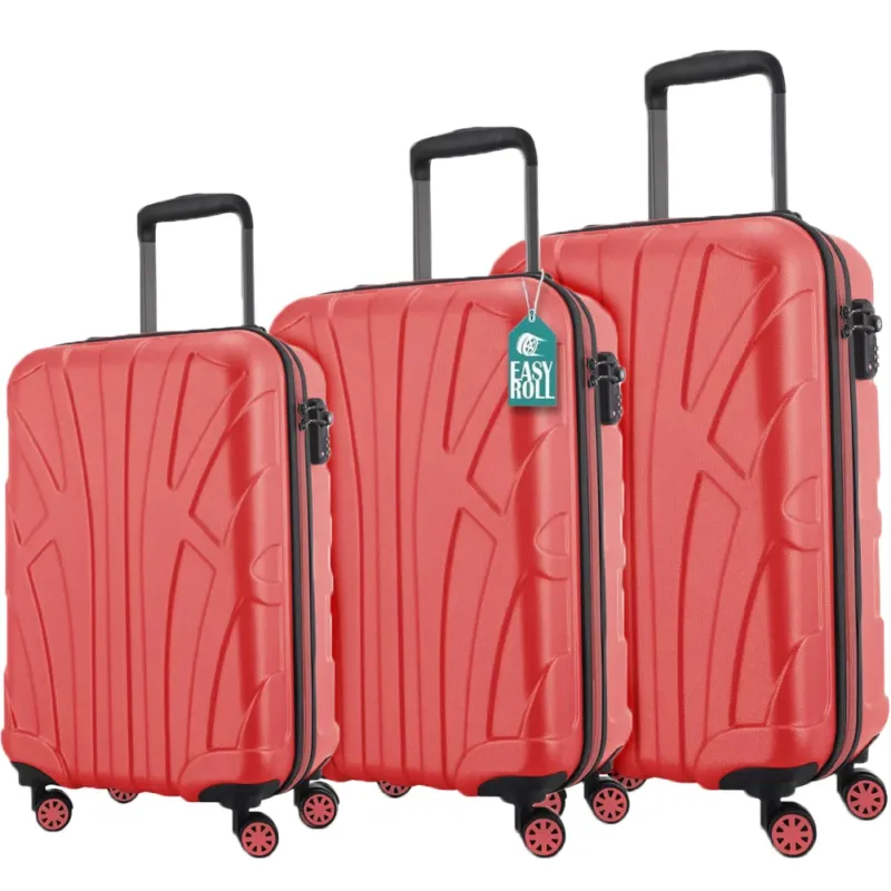 Offerta Limitata Set 3 Valigie Rigide Lugano con Ruote Easy Roll Trolley Bagaglio Viaggio Rosso