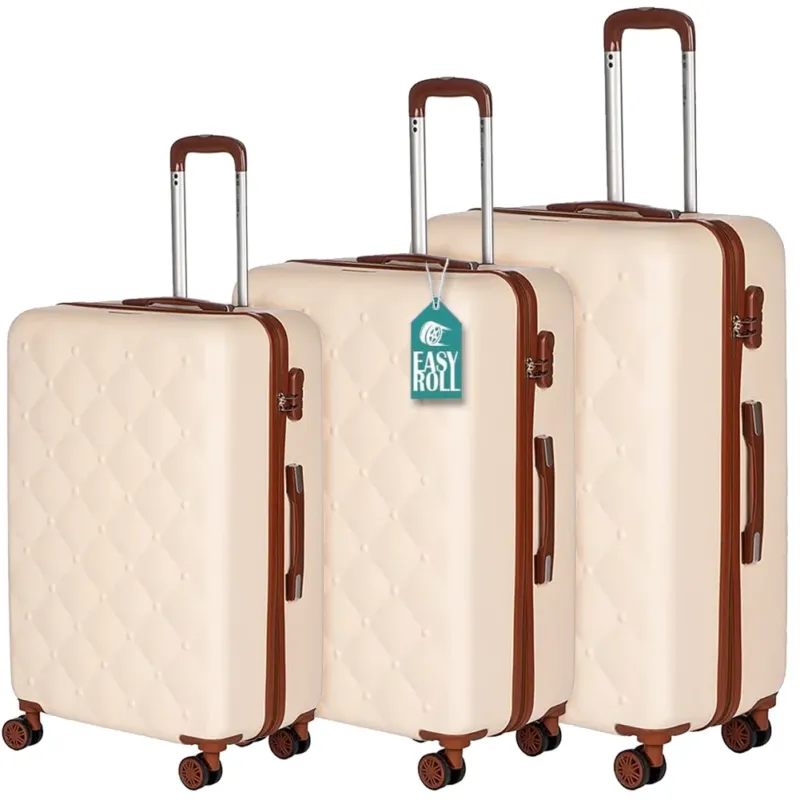 Subito Disponibile Set 3 Valigie Rigide Berlino con Ruote Easy Roll Trolley Bagaglio Viaggio Beige