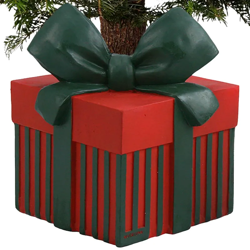 Base Albero di Natale Forma Regalo Natalizio Verde e Rosso Decorazione Natalizia Solo Oggi