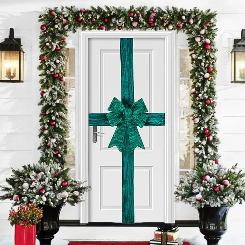 Saldi Fiocco Natalizio Verde Fuoriporta Decorazione di Natale 49x52cm Addobbo da Porta