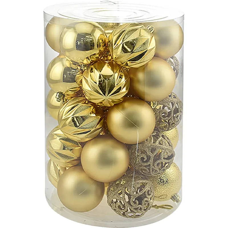 Set 34 Palle di Natale Sfere Palline Natalizie 8 cm Oro Decorazioni Albero Offerta Del Giorno