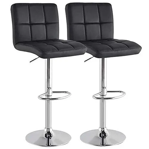Set 2 Sgabelli da Bar Cucina Seduta Schienale in Ecopelle Nero con Poggiapiedi Quantità Limitata