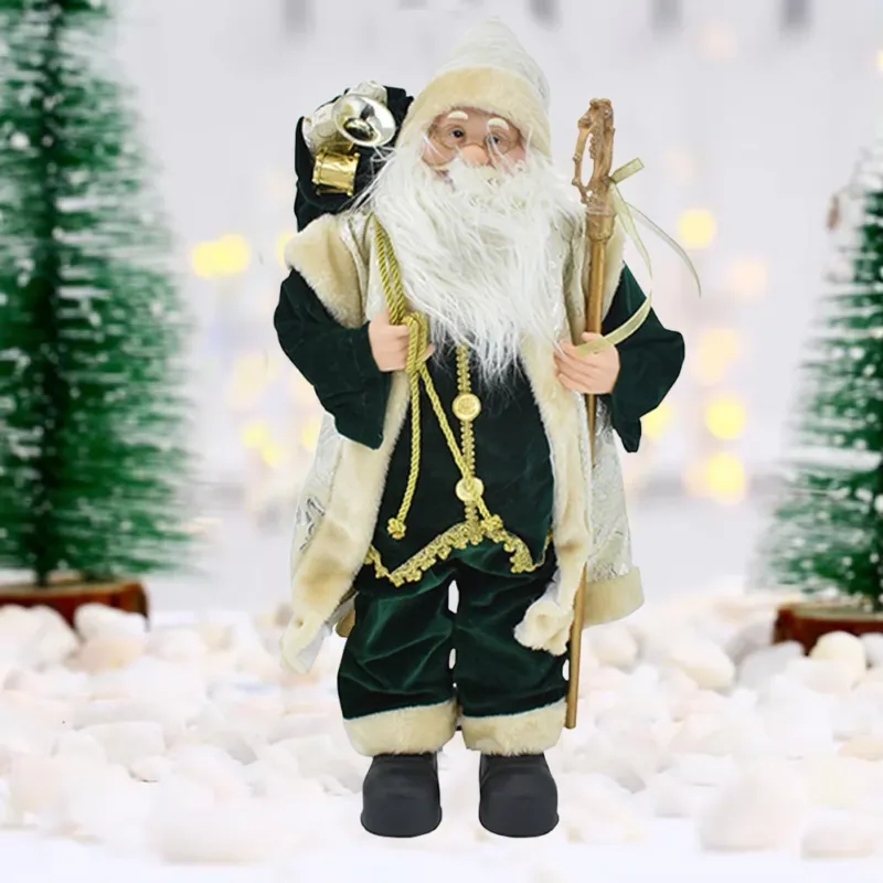 Subito Disponibile Statuina Babbo Natale Verde Statuetta 80 cm Vestiti in Tessuto Addobbo Natalizio