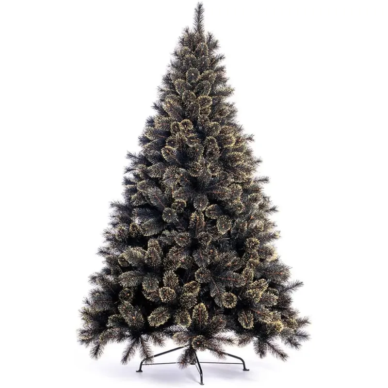 Di Tendenza Albero di Natale Luxury 180cm 654 Punte Nero e Oro Base a Croce Design Premium