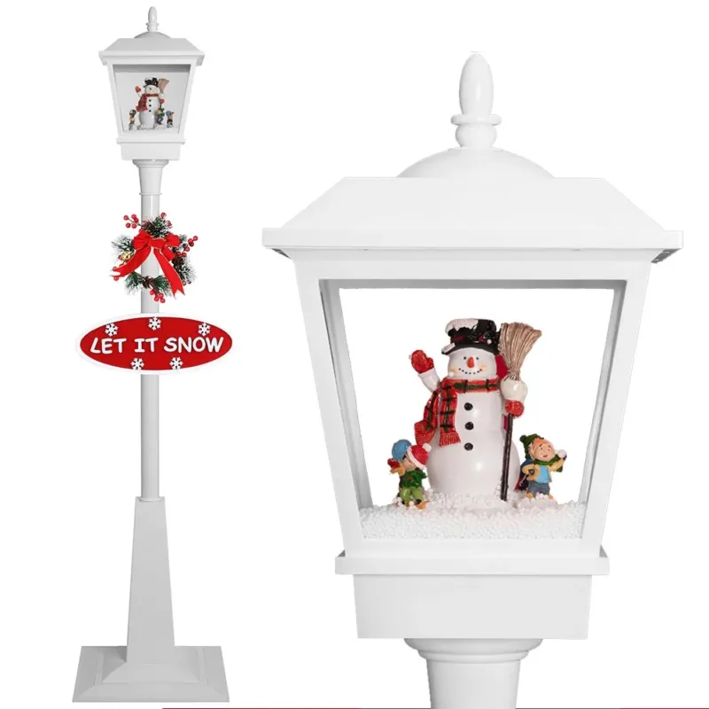 Subito Disponibile Lampione Natale con Luce LED Scena Natalizia Motorizzata Neve Musica 180cm Bianc