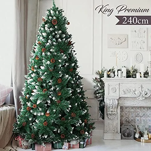 Albero di Natale 250cm King Premium Verde Innevato 1600 Rami Folto con Pigne Scelto Dai Clienti