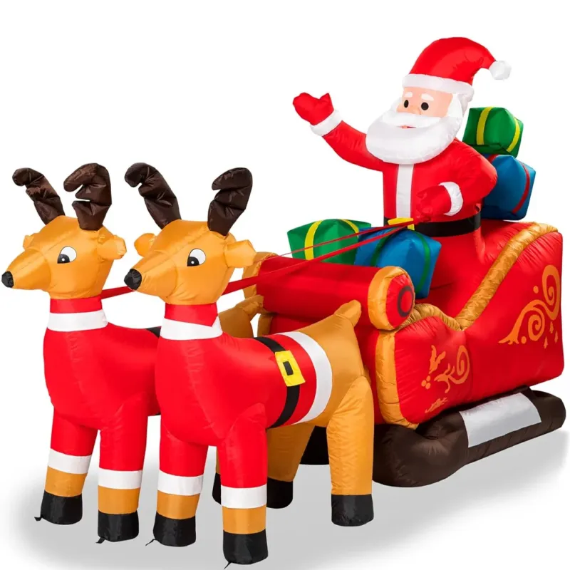 A Buon Prezzo Gonfiabile Natalizio Babbo Natale Slitta Renne Decorazione da Esterno Giardino