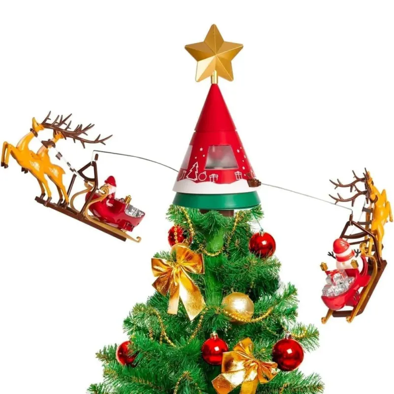 Ordina Subito Puntale Rotante per Albero di Natale Girevole con 2 Slitte Punta con Luci e Suoni