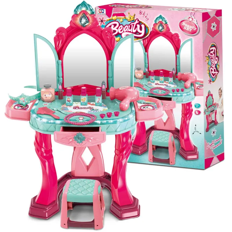 Specchiera Make Up Salone di Bellezza con Sgabello Musica Luci Kit Set Bellezza Novità