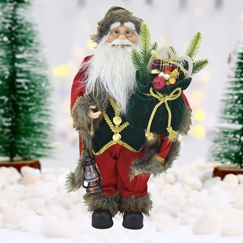 Statuina Babbo Natale Addobbo Statuetta 40cm Vestiti in Tessuto e Sacco Natalizio Super Prezzo