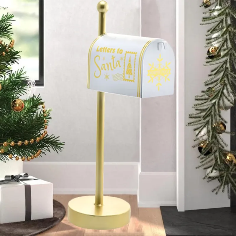 Pagamento Sicuro Cassetta Postale Americana Babbo Natale Bianco e Oro Decorazione Natalizia 43cm