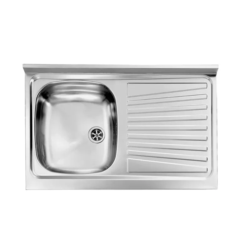 Spedito Oggi Lavello Da Appoggio Per Cucina 80x50 Cm In Acciaio Inox Vasca SX + Gocciolatoio
