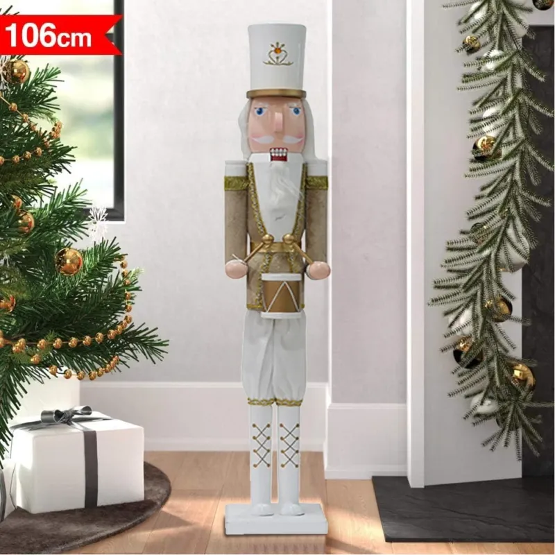 Novità Soldato Schiaccianoci di Natale in Legno Altezza 106 cm Decorazioni Bianco e Oro