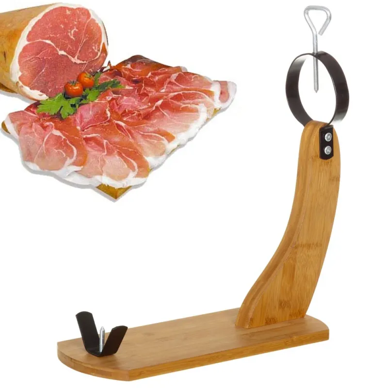 Porta Prosciutto Legno Bambu‘ e Metallo Jamonera Arco Portaprosciutto 45x16x43cm Ultimissimo Modello