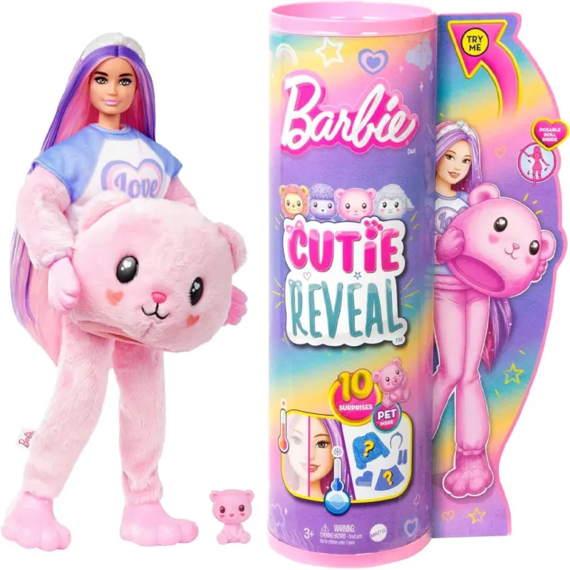 Ultimissimo Modello Barbie Cutie Reveal Serie Pigiamini Bambola con Costume Orsacchiotto di Peluche