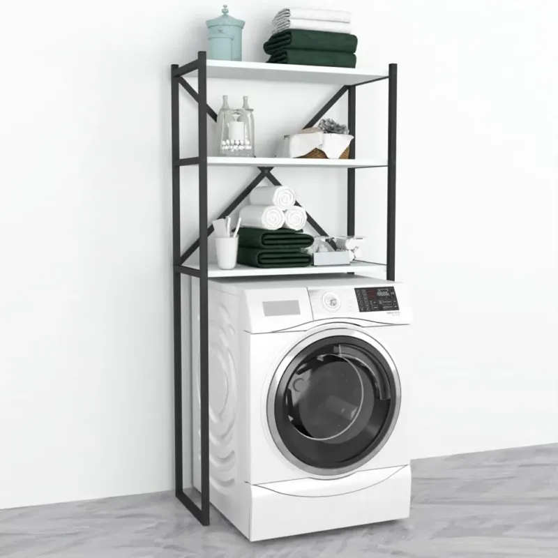 Di Tendenza Scaffale Bagno in Metallo e Legno vano Sopra Lavatrice da Bagno con 3 Mensole