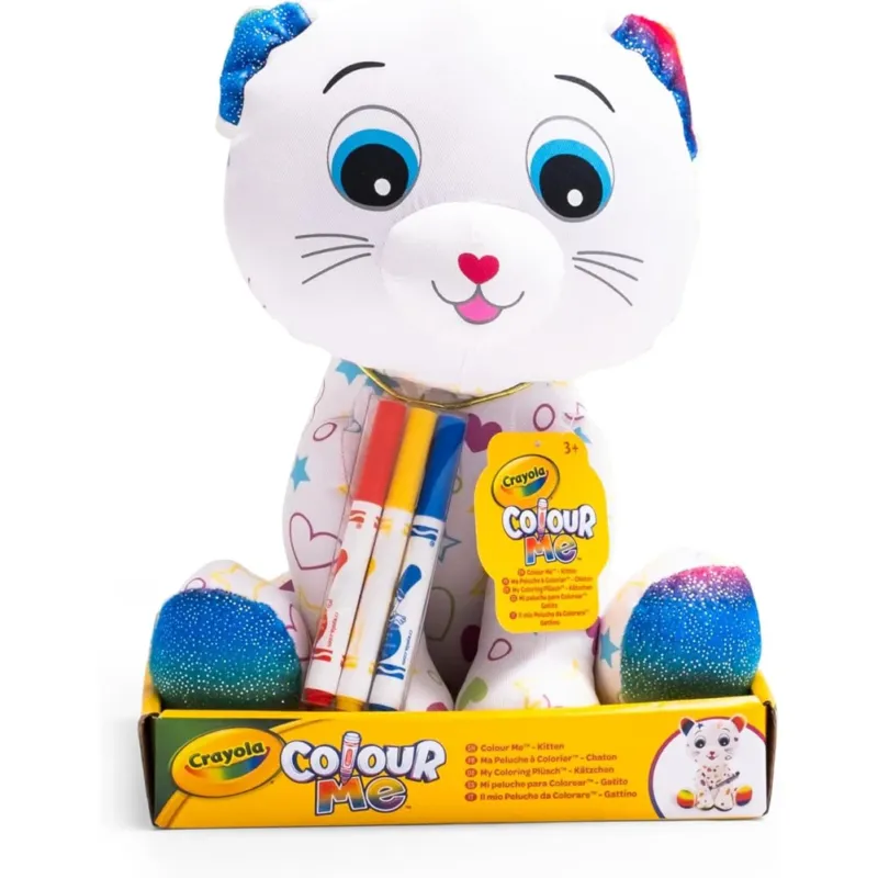 Solo Oggi CRAYOLA Colour Me Plush Peluche Colorabile con 3 Pennarelli Gattino Idea Regalo