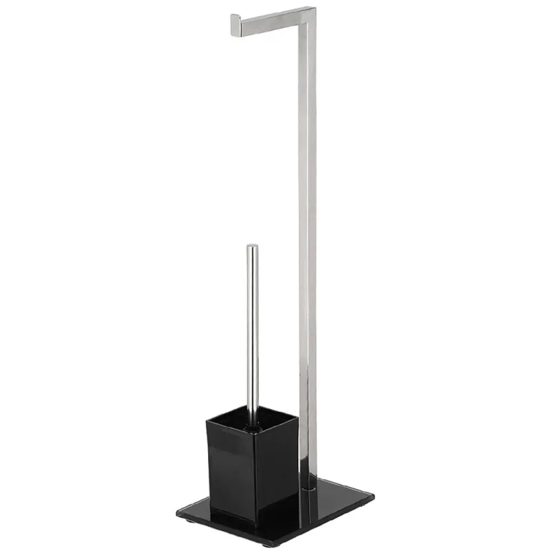 Offerta Portarotolo Con Porta Scopino In Metallo con Base in Vetro Design Moderno Nero