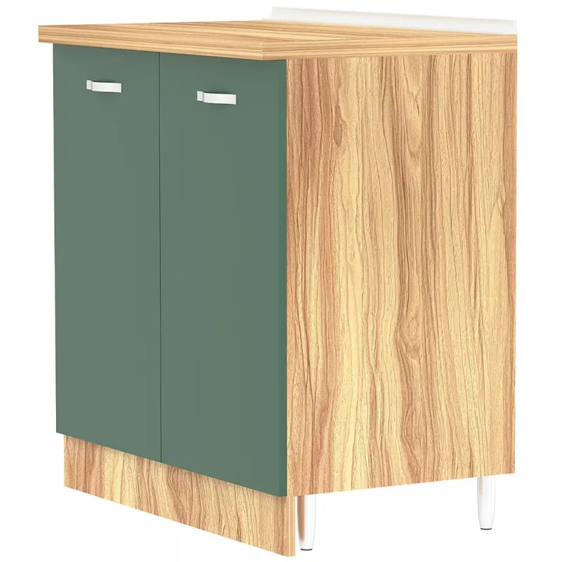 Vendita Finale Mobile Base per Cucina Componibile in Legno Colore Verde con 2 Ante 2 Scomparti